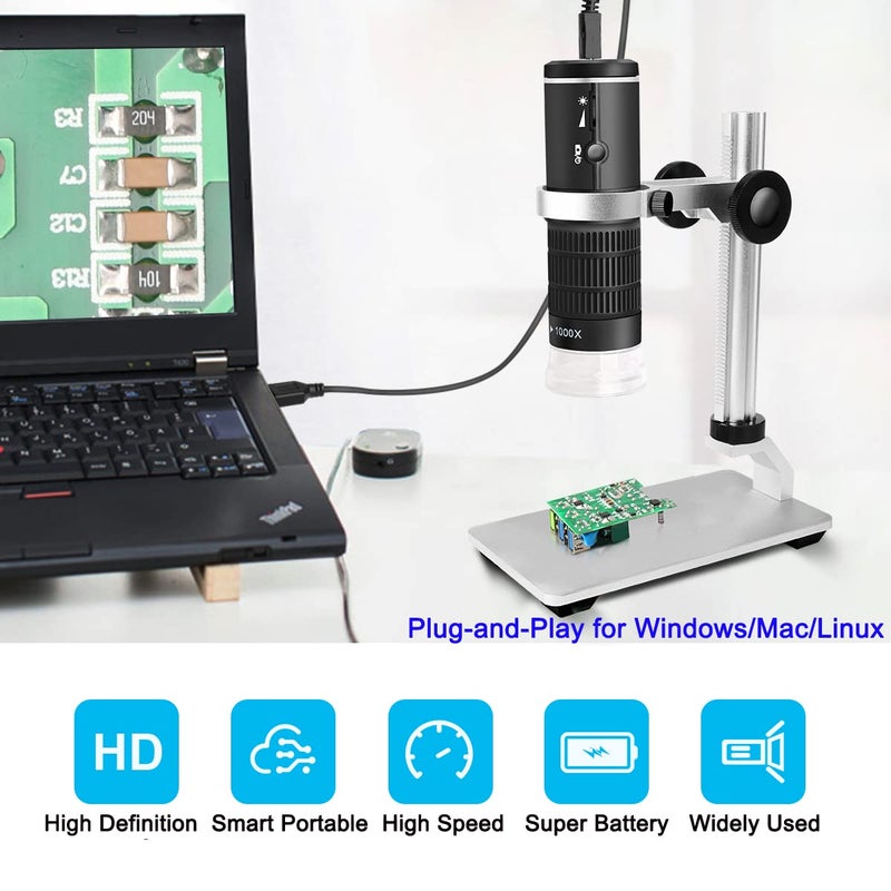 Jiusion WiFi USB Digital Microscope 50 to 1000x Wireless Magnification Endoscope 8 LED Mini HD Camera with Updated Stand Portable Case, Compatible with iPhone iPad Android Mac Windows Linux - Image 3